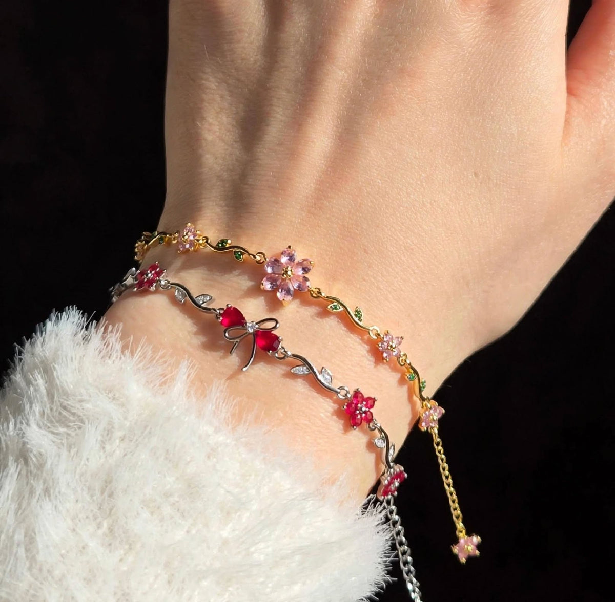 Silver Ribbon Bow + Golden Flower Bracelet Combo For Girl/Women