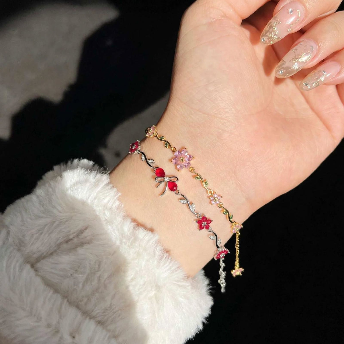 Silver Ribbon Bow + Golden Flower Bracelet Combo For Girl/Women