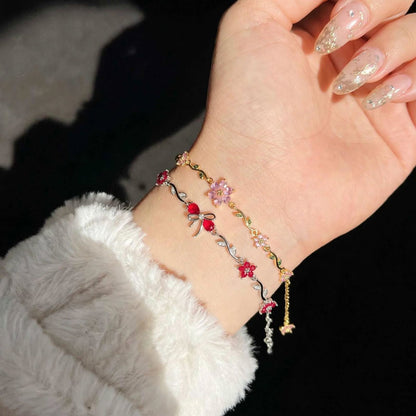 Silver Ribbon Bow + Golden Flower Bracelet Combo For Girl/Women