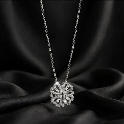 4 Leaf Clover Magnetic Necklace on Model – Elegant Minimalist Korean Jewelry for Women
