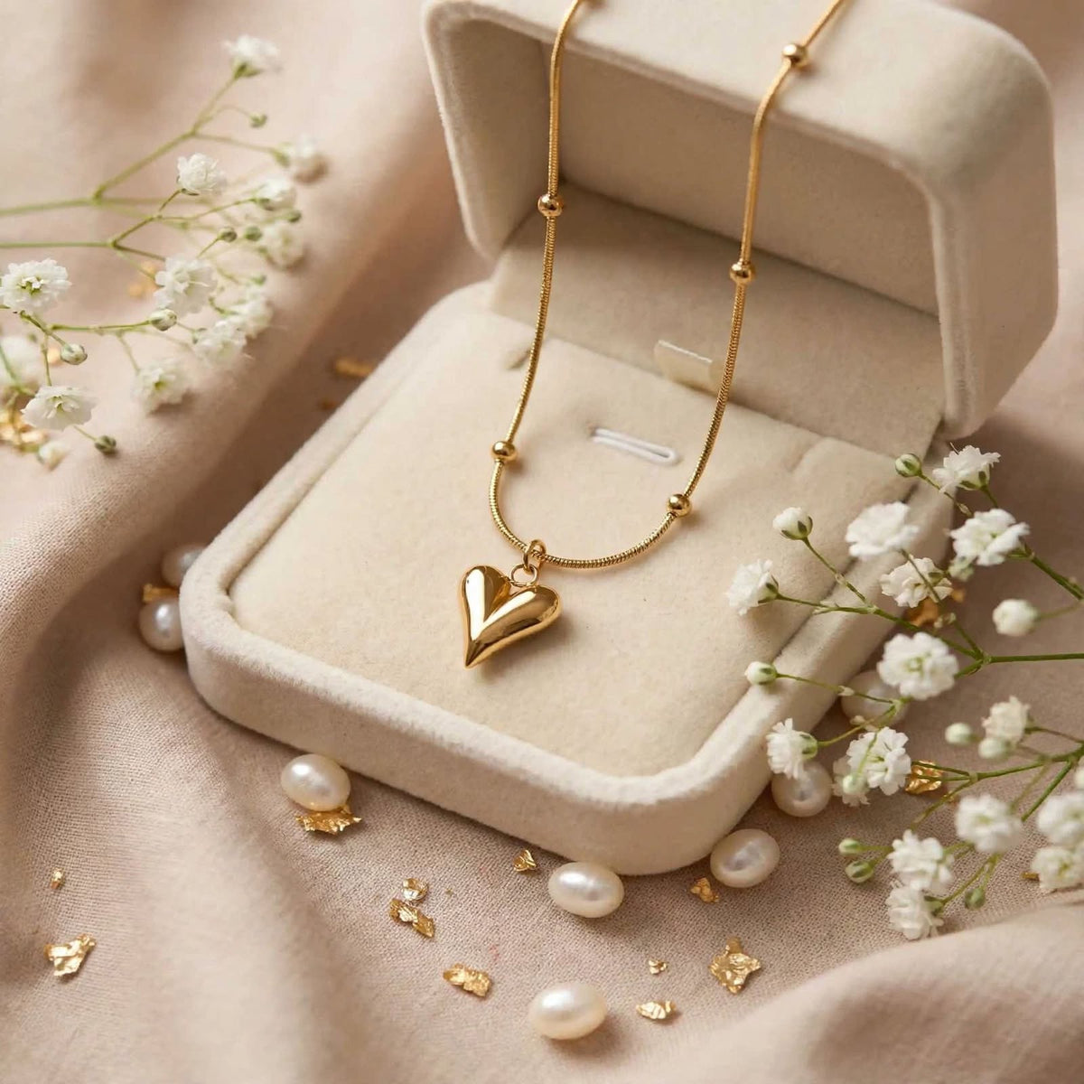 Buy Ball Chain Heart Korean Necklace Gold – Delicate Heart Pendant | Hassan Jewellers
