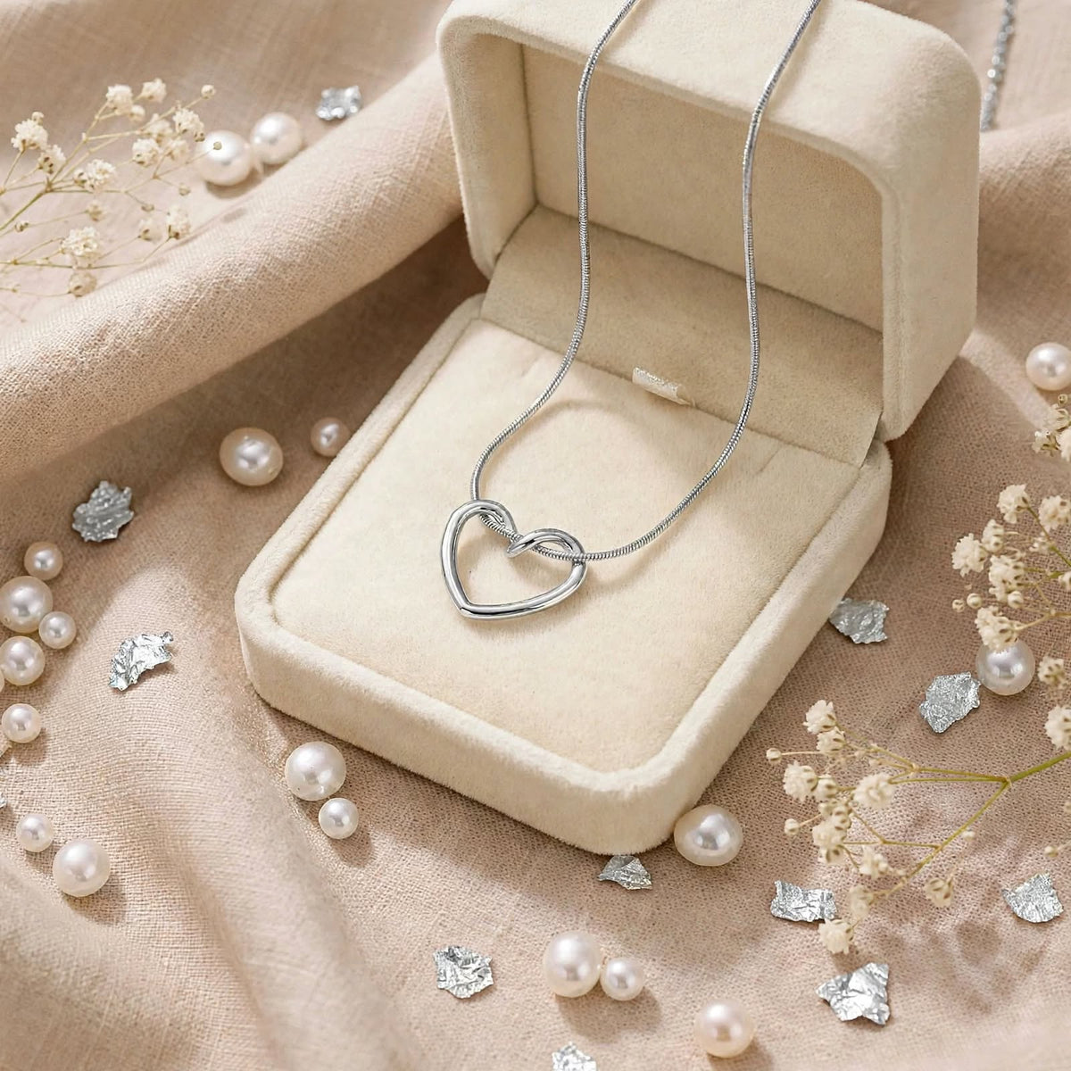 Open Heart Necklace with Flat Snake Chain – 16 inch with 2 inch extender
